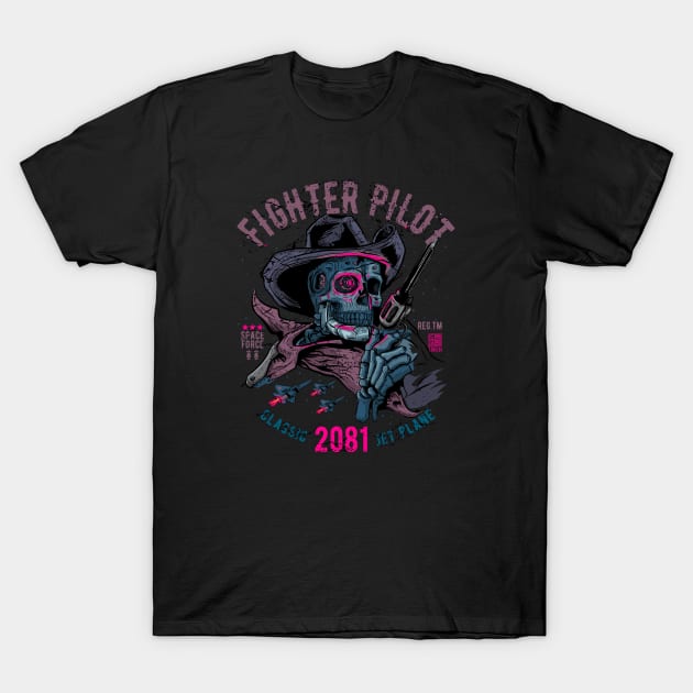 Tokebi's Cyberpunk Space Skull Cowboy T-Shirt by TOKEBI